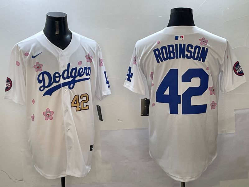 Men Los Angeles Dodgers #42 Robinson White Sakura Edition 2025 Nike MLB Jersey style 8